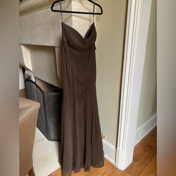 Jenny Yoo Collection 100% Silk Chiffon Brown Bridesmaid Formal Gown 12 - Picture 1 of 13